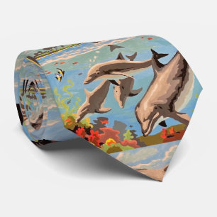 Handschilderd op aantal   Dolfijnen voor afspeeldo Stropdas