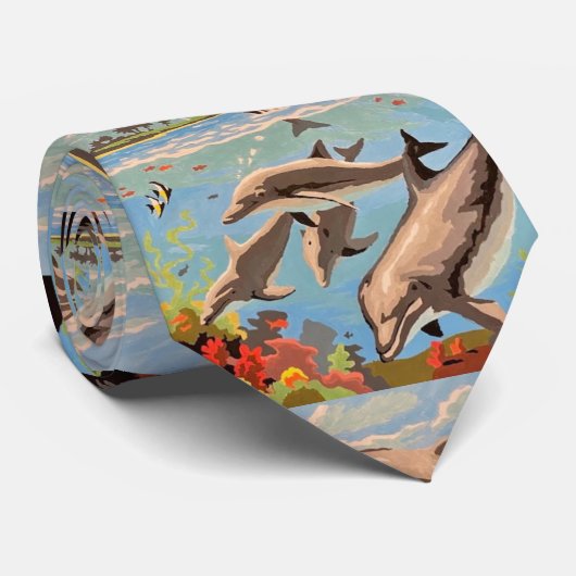Handschilderd op aantal | Dolfijnen voor afspeeldo Stropdas (Opgerold)