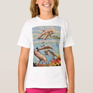 Handschilderd op aantal   Dolfijnen voor afspeeldo T-shirt