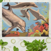 Handschilderd op aantal | Dolfijnen voor afspeeldo Theedoek (Gevouwen)