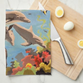 Handschilderd op aantal | Dolfijnen voor afspeeldo Theedoek (Quarter Fold)