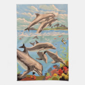 Handschilderd op aantal | Dolfijnen voor afspeeldo Theedoek (Verticaal)