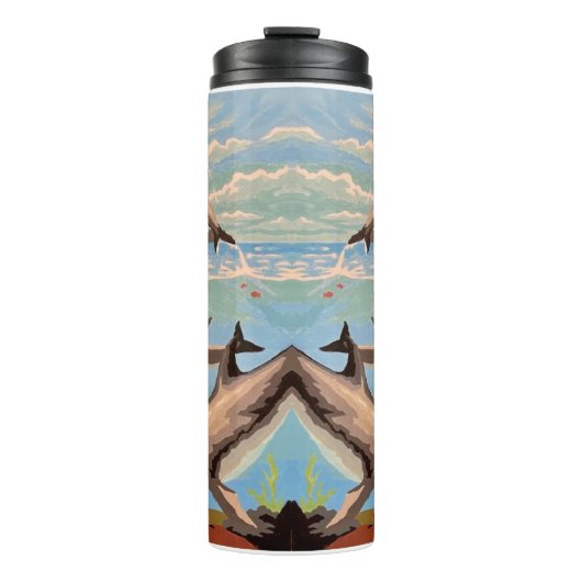 Handschilderd op aantal | Dolfijnen voor afspeeldo Thermosbeker (Voorkant)