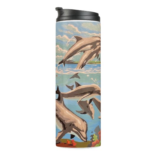 Handschilderd op aantal | Dolfijnen voor afspeeldo Thermosbeker (Geroteerd rechts)