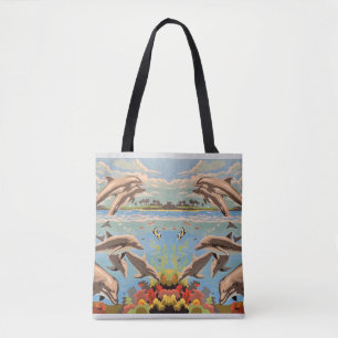 Handschilderd op aantal Dolfijnen voor afspeeldo Tote Bag
