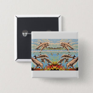 Handschilderd op aantal Dolfijnen voor afspeeldo Vierkante Button 5,1 Cm