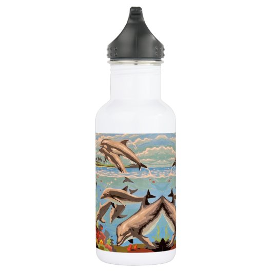 Handschilderd op aantal | Dolfijnen voor afspeeldo Waterfles (Rechts)