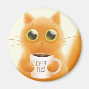 Handschilderd schattig keuken met kop koffie magneet