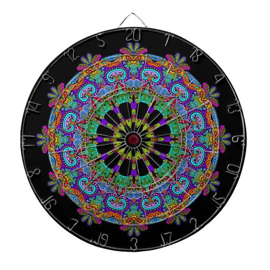 Handschilderend Mandala Klock Face 24 Dartbord (Voorkant)
