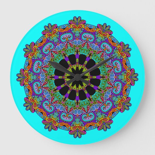 Handschilderend Mandala Klock Face 24 Grote Klok (Voorkant)