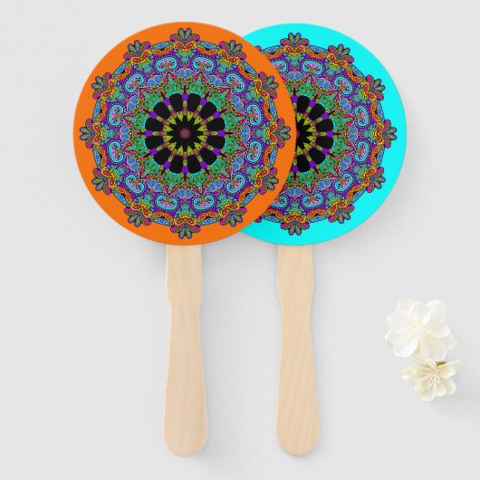 Handschilderend Mandala Klock Face 24 Handwaaier (Voorkant en achterkant)
