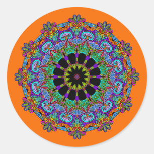 Handschilderend Mandala Klock Face 24 Ronde Sticker
