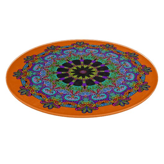 Handschilderend Mandala Klock Face 24 Snijplank (Hoek)
