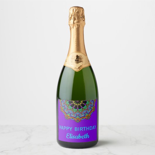 Handschilderend Mandala Klock Face 24 Sparkling Wijnetiket (Voorkant)