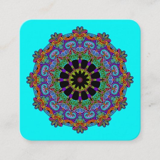 Handschilderend Mandala Klock Face 24 Vierkante Visitekaartje (Voorkant)
