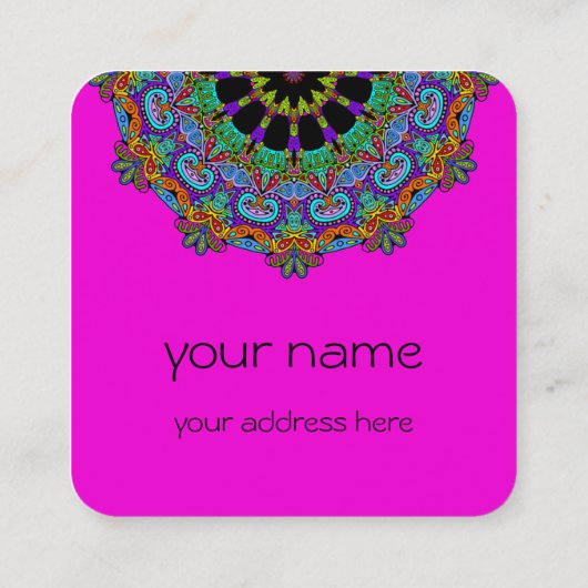 Handschilderend Mandala Klock Face 24 Vierkante Visitekaartje (Achterkant)