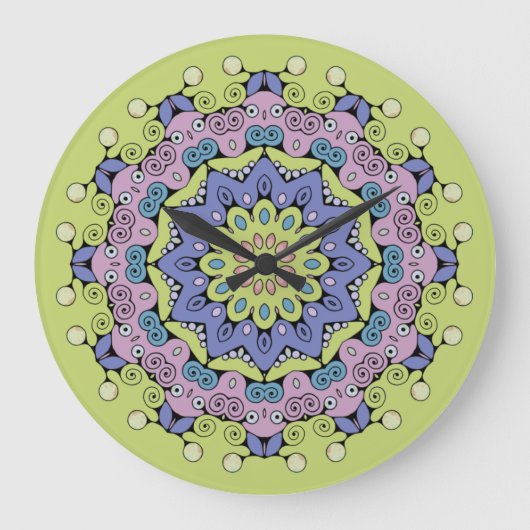 Handschilderend Mandala Klock Face 2 Grote Klok (Voorkant)