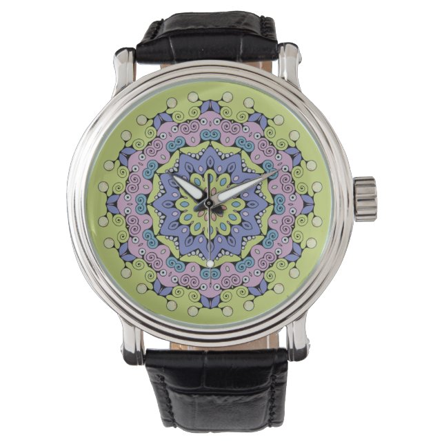 Handschilderend Mandala Klock Face 2 Horloge (Voorkant)