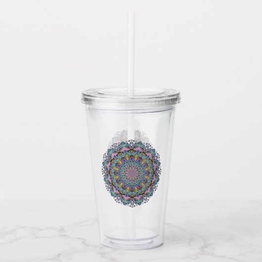 Handschilderend Mandala Klock Face 3 Acryl Drinkbeker (Voorkant)