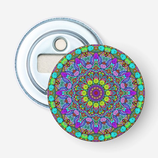 Handschilderend Mandala Klock Face 4 Button Flesopener (Voorkant)