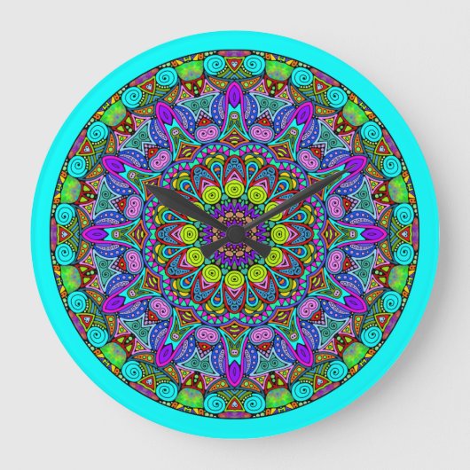 Handschilderend Mandala Klock Face 4 Grote Klok (Voorkant)