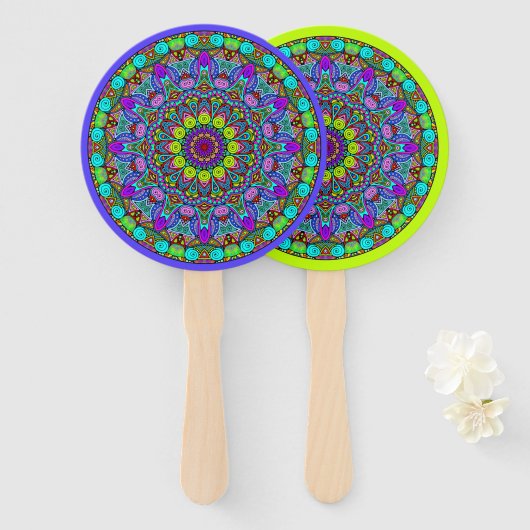 Handschilderend Mandala Klock Face 4 Handwaaier (Voorkant en achterkant)