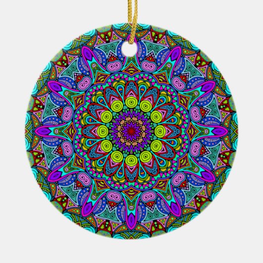 Handschilderend Mandala Klock Face 4 Keramisch Ornament (Voorkant)