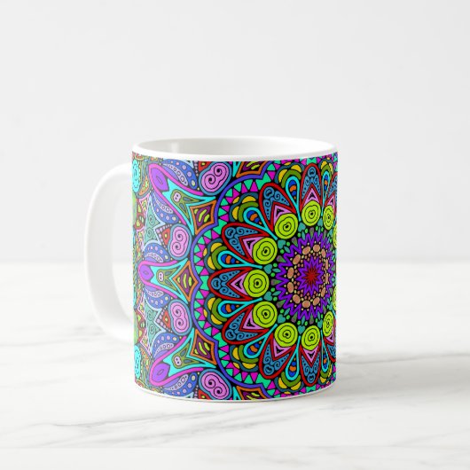 Handschilderend Mandala Klock Face 4 Koffiemok (Voorkant links)