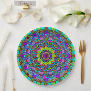 Handschilderend Mandala Klock Face 4 Papieren Bordje