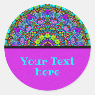 Handschilderend Mandala Klock Face 4 Ronde Sticker
