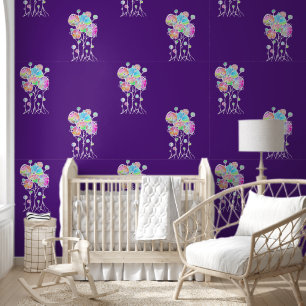 Handschilderij - Abstracte boomgroep 4a Behang