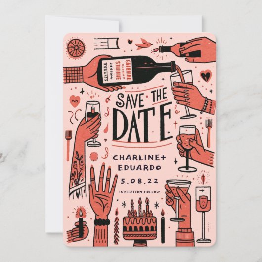 Handschilderij Funky Retro Hedendaags Save The Date (Voorkant)