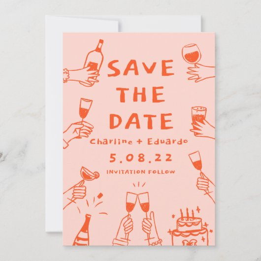 Handschilderij Funky Retro Hedendaags Save The Date (Voorkant)