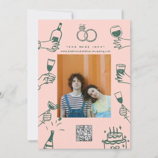 Handschilderij Funky Retro Hedendaags Save The Date (Achterkant)