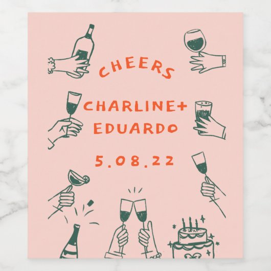 Handschilderij Funky Retro Hedendaags Wijn Etiket (Enkel label)