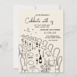 Handschilderij Retro Hedendaags Verloving Kaart