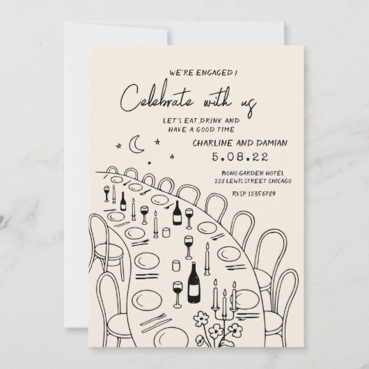 Handschilderij Retro Hedendaags Verloving Kaart (Voorkant)