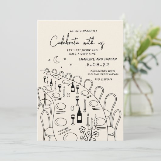 Handschilderij Retro Hedendaags Verloving Kaart (Staand voorkant)