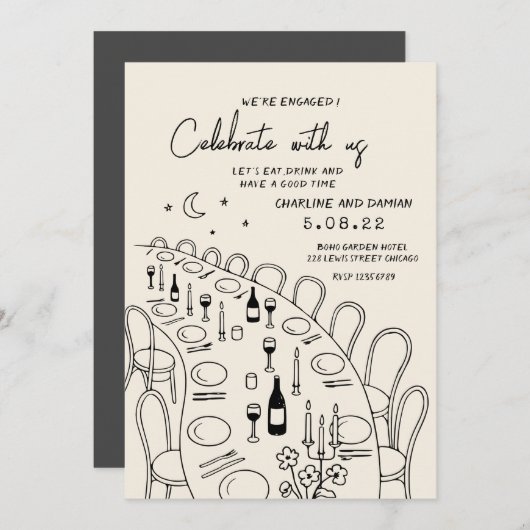 Handschilderij Retro Hedendaags Verloving Kaart (Voorkant / Achterkant)