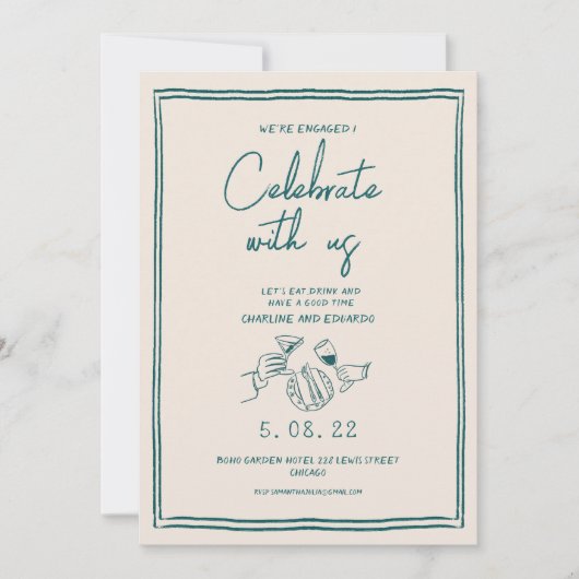 Handschilderij Retro Hedendaags Verloving Kaart (Voorkant)