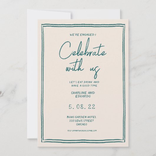 Handschilderij Retro Hedendaags Verloving Kaart (Voorkant)