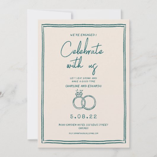 Handschilderij Retro Hedendaags Verloving Kaart (Voorkant)