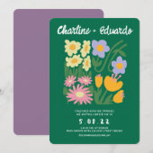 Handschilderij Retro Hedendaagse Bloemen Bruiloft Kaart (Voorkant / Achterkant)