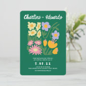 Handschilderij Retro Hedendaagse Bloemen Bruiloft Kaart (Staand voorkant)