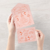 Handschilderij Retro Hedendaagse Kunst Bruiloft All In One Uitnodiging (Afscheurbaar)