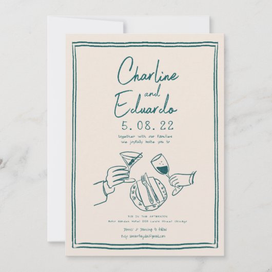 Handschilderij Retro Hedendaagse Kunst Bruiloft Kaart (Voorkant)