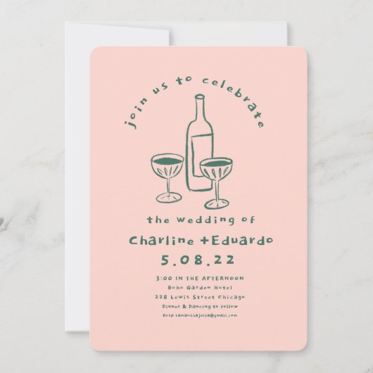 Handschilderij Retro Hedendaagse Kunst Bruiloft Kaart (Voorkant)