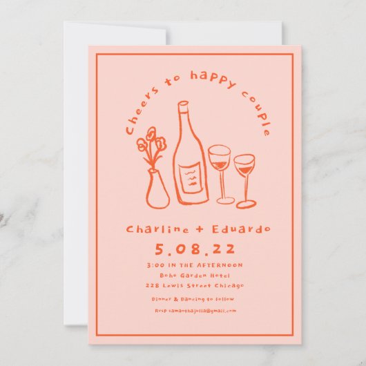 Handschilderij Retro Hedendaagse Kunst Bruiloft Kaart (Voorkant)