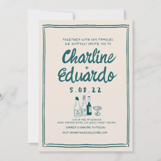 Handschilderij Retro Hedendaagse Kunst Bruiloft Kaart (Voorkant)