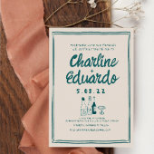 Handschilderij Retro Hedendaagse Kunst Bruiloft Kaart